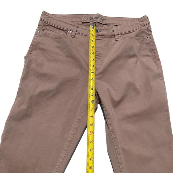 Woman Lands End Mid-Rise Slim Straight Leg Colored Denim Jeans in French Walnut - Picture 7 of 14